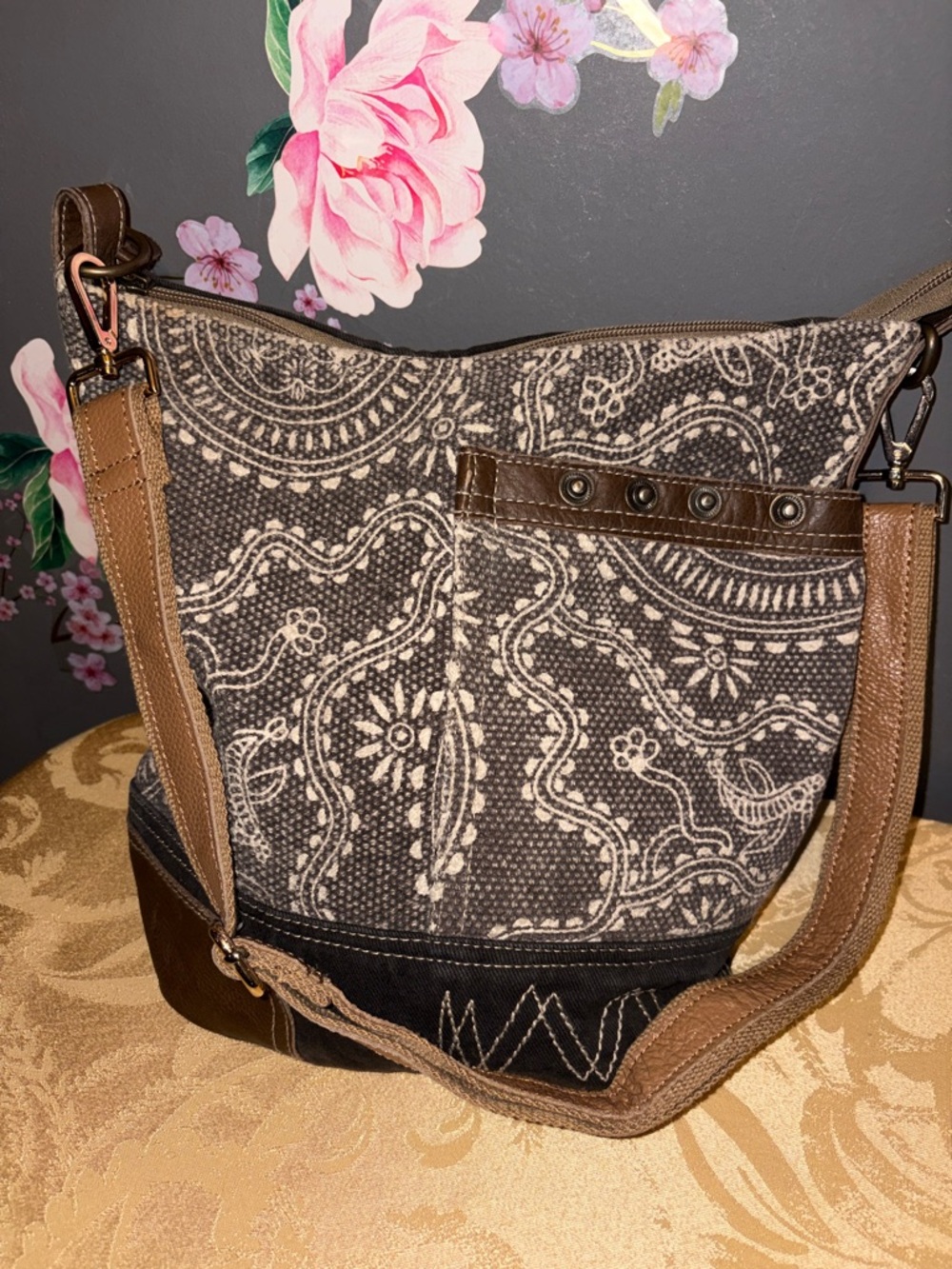 Myra Bag Black and Brown Paisley Shoulder Bag